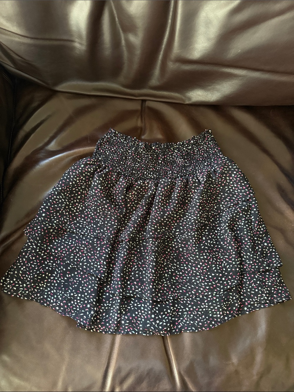 H&M Kids Ruffle Patterned Pull On Mini Skirt Black